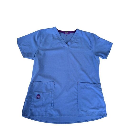 Carhartt Force Womens Scrub Top Medium Blue Short Sleeve V-Neck With Pockets - Picture 1 of 9